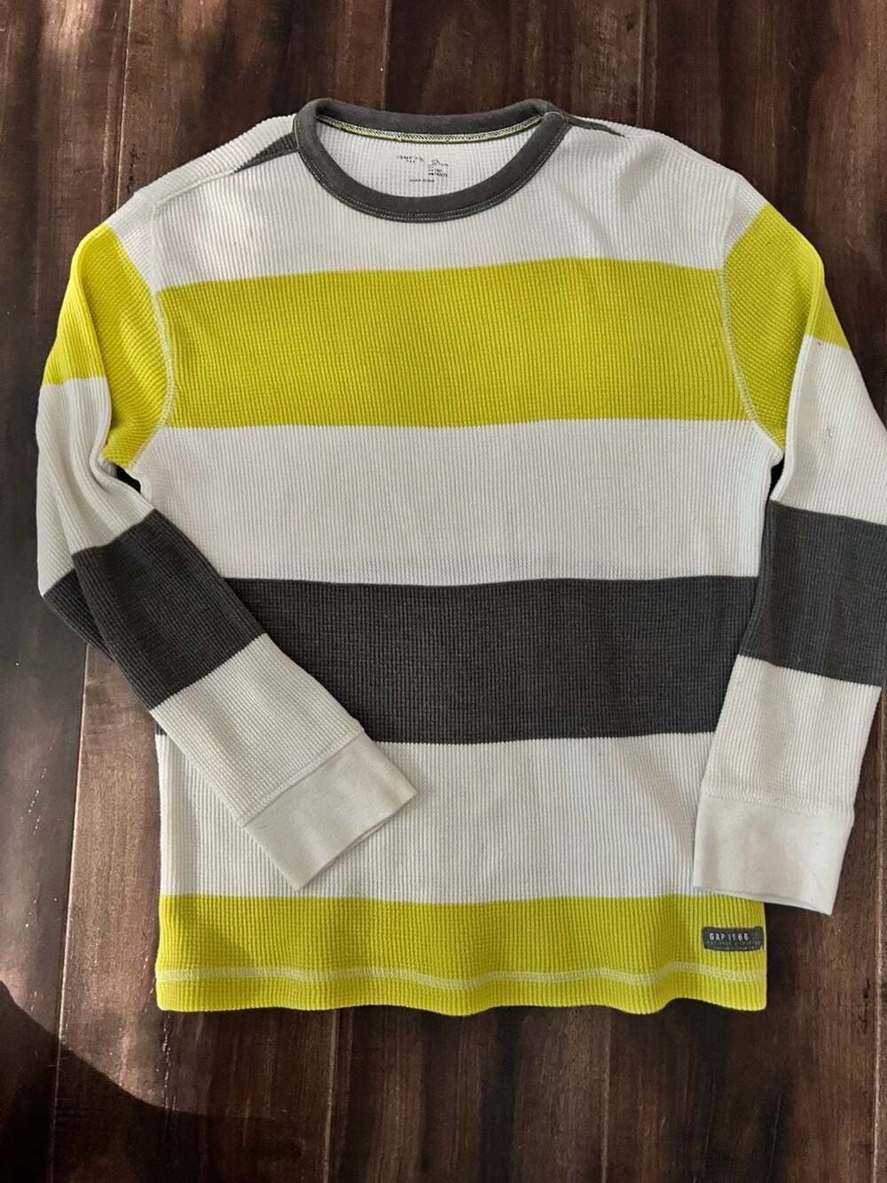 Gap Kids Striped Waffle Knit Thermal Long Sleeve Shirt Size L (10-11)